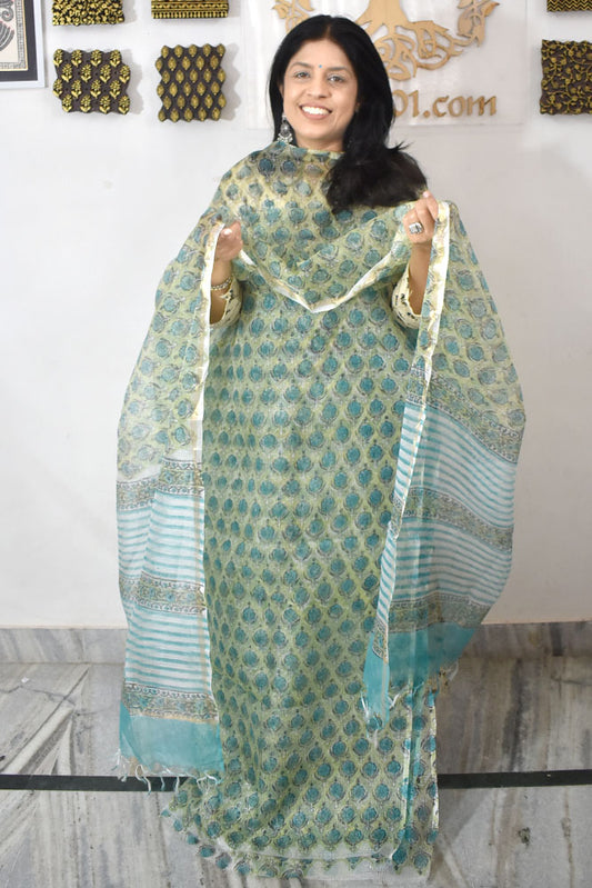 Elegant Hand Block Printed Kota Silk Unstitched Suit