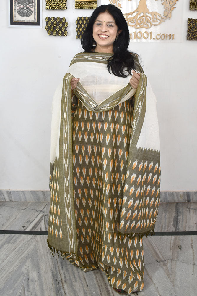 Handwoven  Ikkat Cotton kurta with Woven Ikkat Cotton Dupatta & Bottom