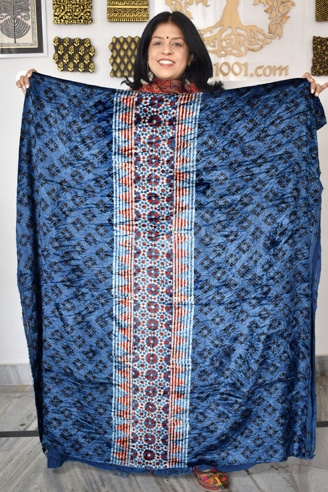 Ajrakh Velvet kurta fabric
