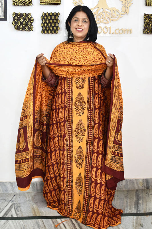 Bagh Hand Block Printed unstitched Mulburry silk cotton suit fabric