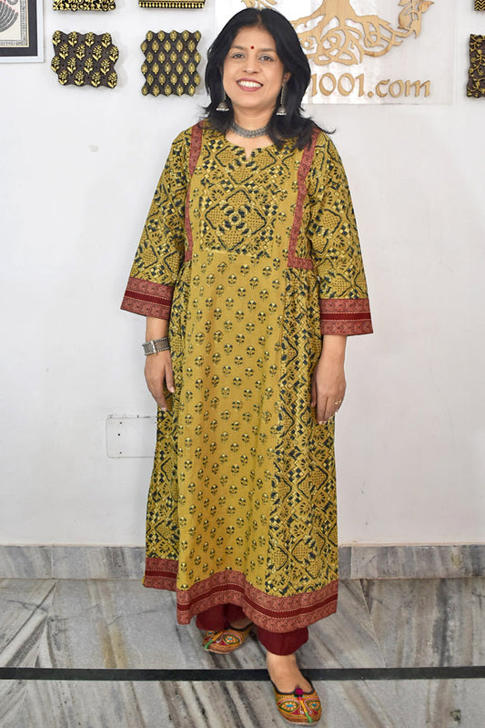 Designer Hand Block Printed Ajrakh cotton Kurta / Dress - Size 38 to 48 ( all sizes)