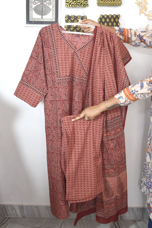 Bagh Hand Block Printed stitched 3 pc Cotton suit - 46 size
