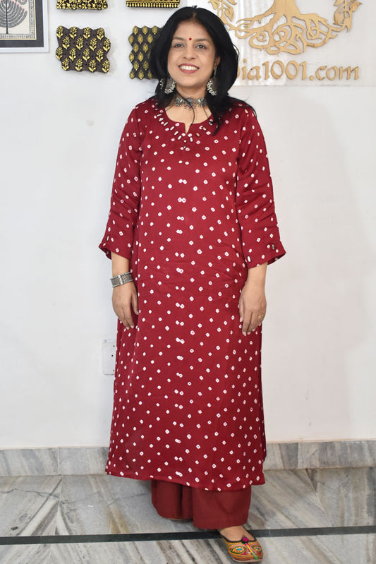 Beautiful Ajrakh Modal Silk Kurta with Kutch Mirror Work size - 38 - 48