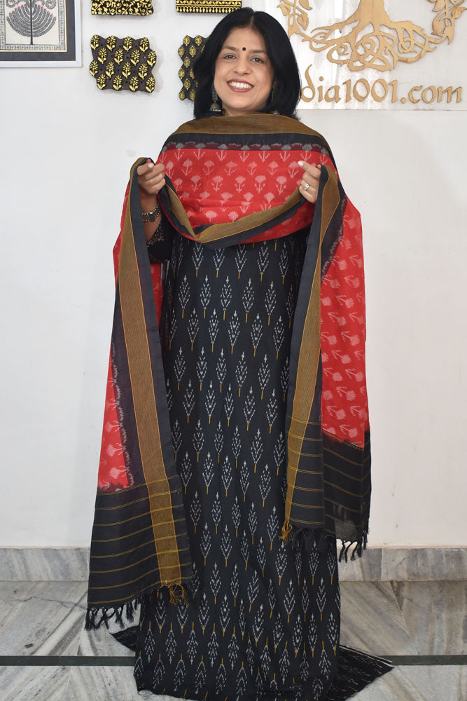 Handwoven  Ikkat Cotton dupatta with Woven Ikkat Cotton Kurta