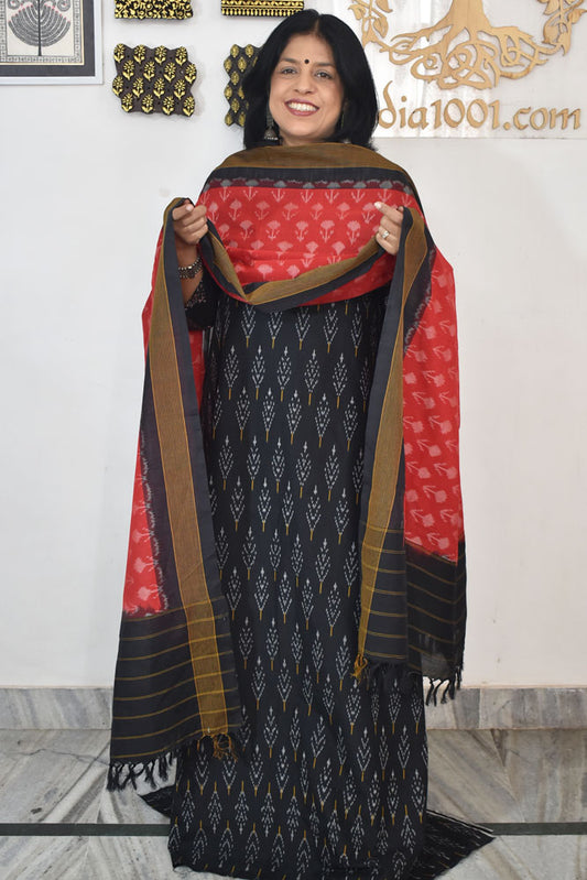Handwoven  Ikkat Cotton dupatta with Woven Ikkat Cotton Kurta