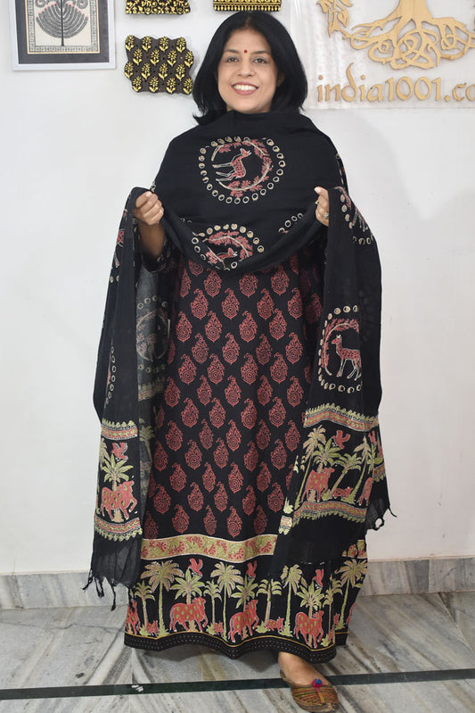 Elegant Hand Block print cotton suit & Chanderi dupatta