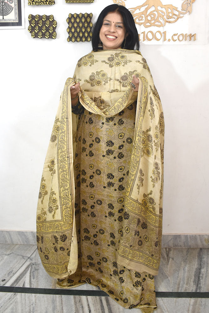 Beautiful Nashpal Hand Block Printed Modal Silk set