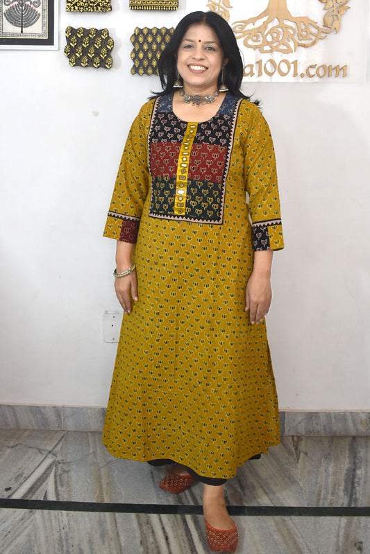 Designer Hand Block Printed Ajrakh cotton Kurta / Dress - Size 36 to 46 ( all sizes)