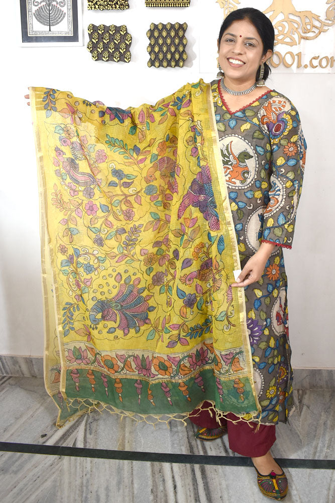 Beautiful  Kota Cotton Hand Painted Kalamkari Dupatta