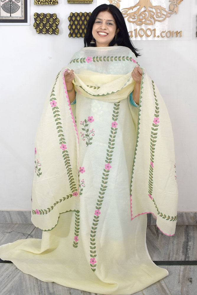 Elegant Kota Kurta & Dupatta set with Hand done Heavy Phool patti work & Cotton Bottom