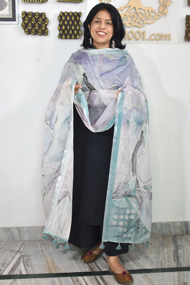 Elegant Digital Print Pure Linen dupatta