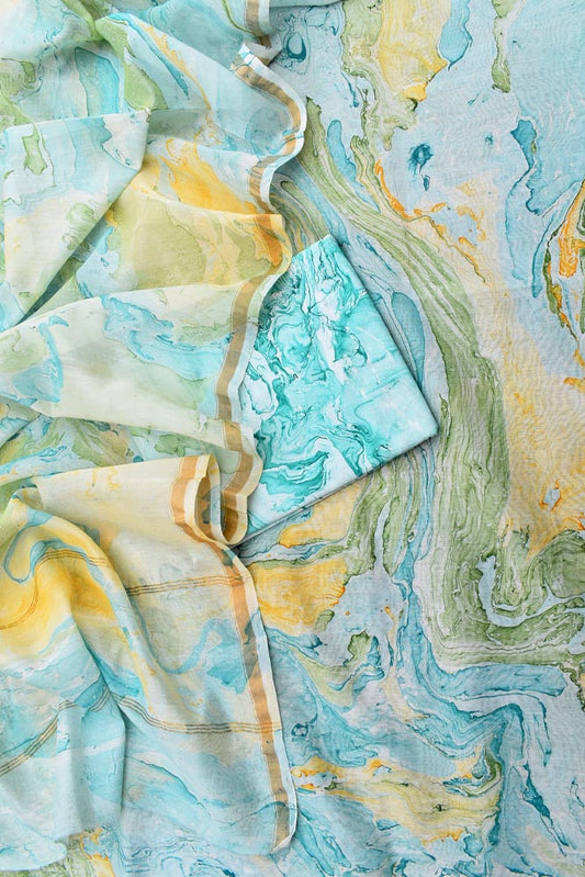 Elegant Marbling work Chanderi Unstitched Suit