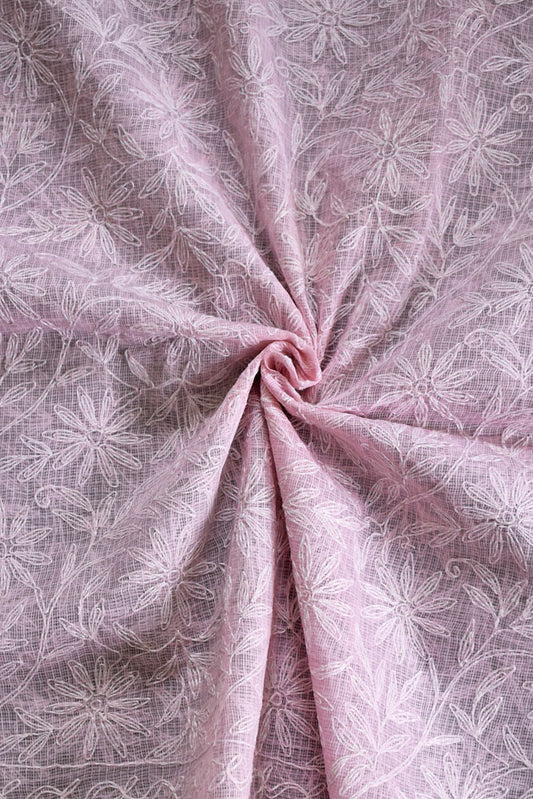 Hand Embroidered Chikankari Tepchi work Kota Doria fabric - (2.8 mtrs )