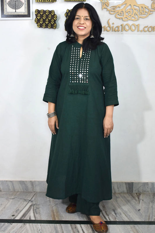 Designer Cotton Kurta & Pant Sets with Mirror & Tassel Details - Size 38 to 46 ( all sizes)