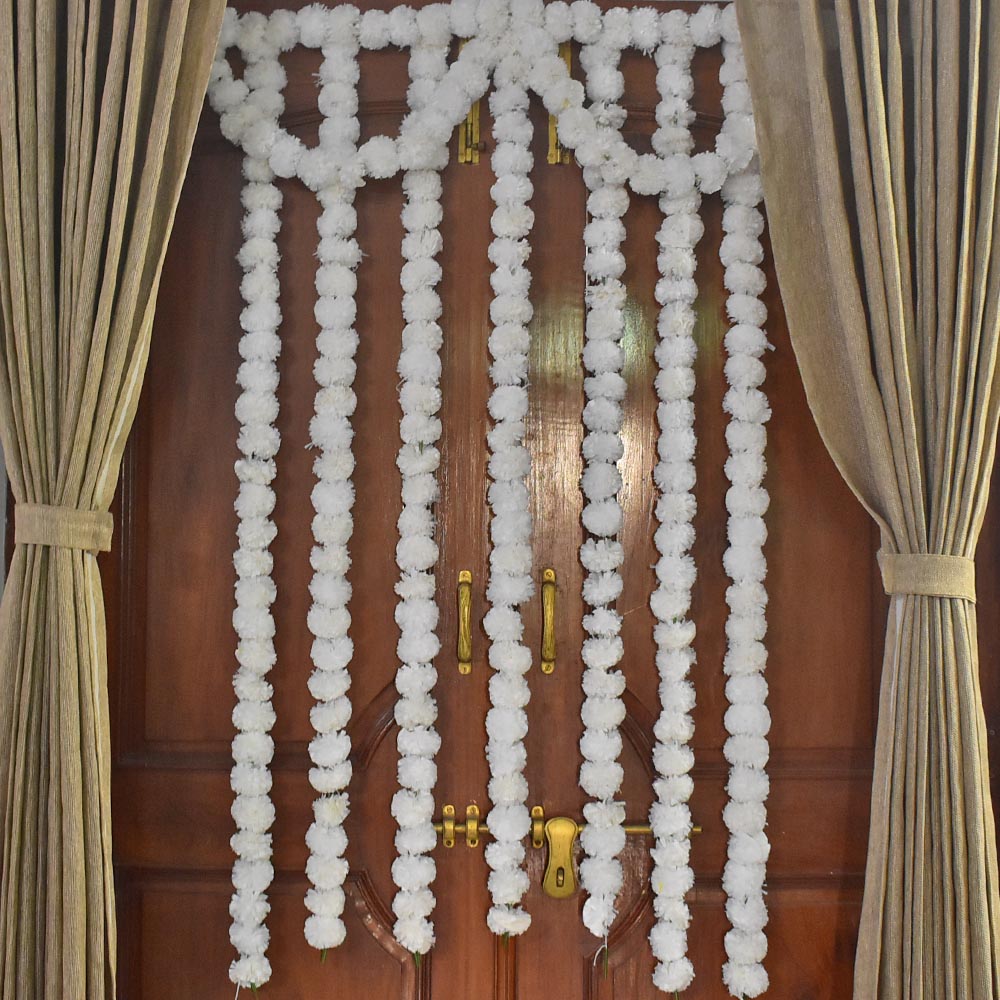 Marigold Rope Pack of 5 - Artificial Marigold Flower Garland strings - 4.5 ft + (whi ...