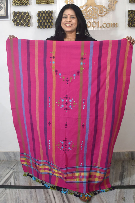 Designer Kala Cotton Bhujodi Kurta Fabric With Mirror Work - 2.8 mtrs