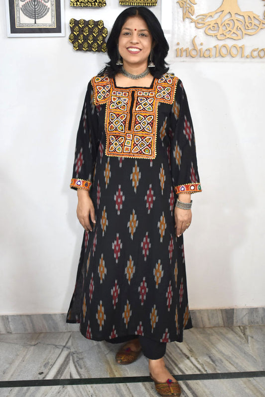 Designer Vintage Tribal patches Ikkat Kurta
