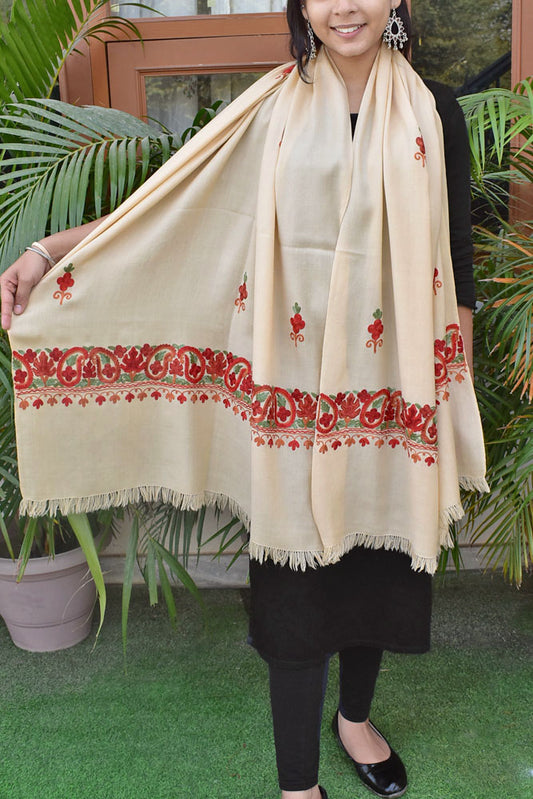 Elegant , Fine & Soft Semi Pashmina Woolen Stole with Aari work Embroidery