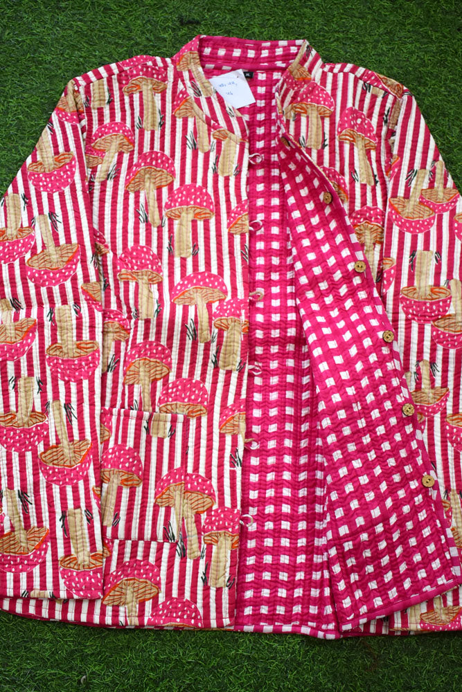Block Print Quilted Reversible cotton jacket - Size  36-46