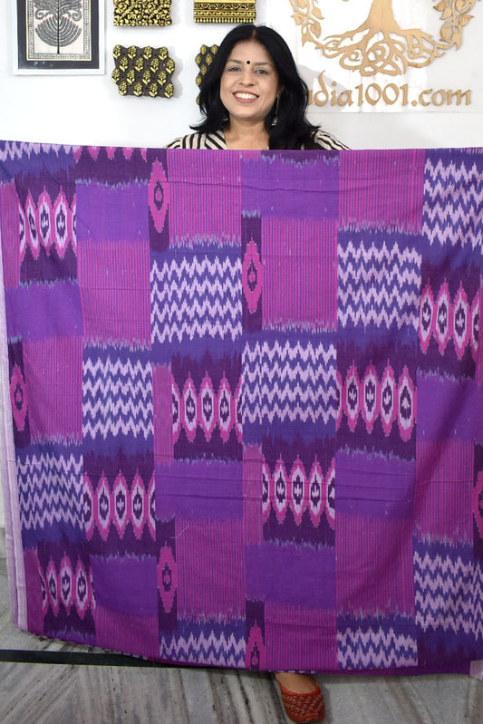 Multicolor Ikat Cotton Handloom 2.5mts Fabric with Uzbekistan Pattern Design