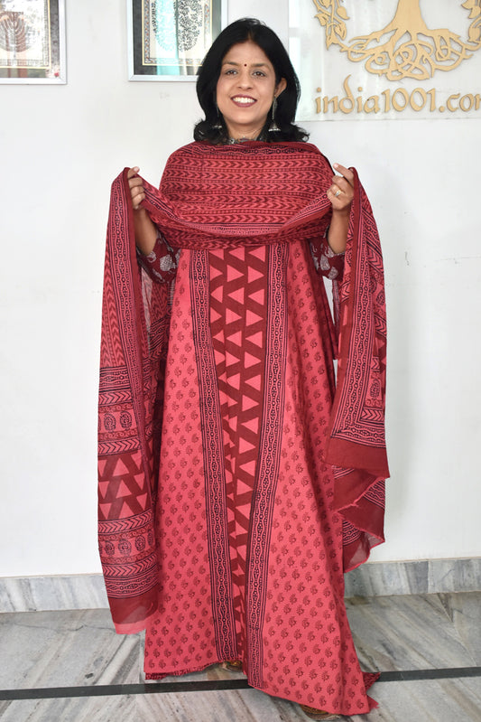 Bagh Hand Block Printed unstitched 3 pc Cotton suit fabric from MP