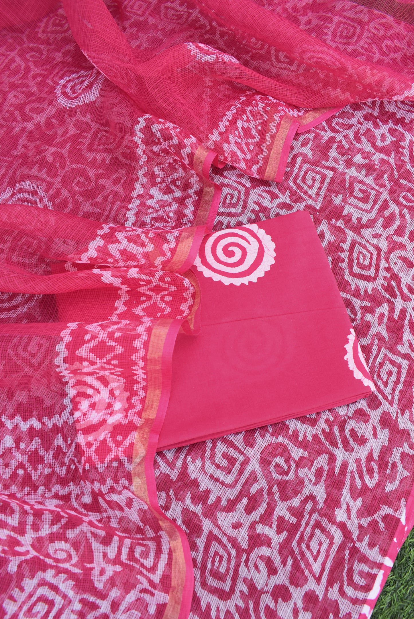Beautiful Kota Doria cotton suit with Batik Work