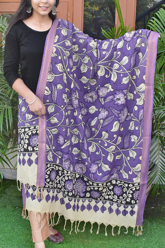 Beautiful Mangalgiri Cotton Pen Kalamkari Dupatta