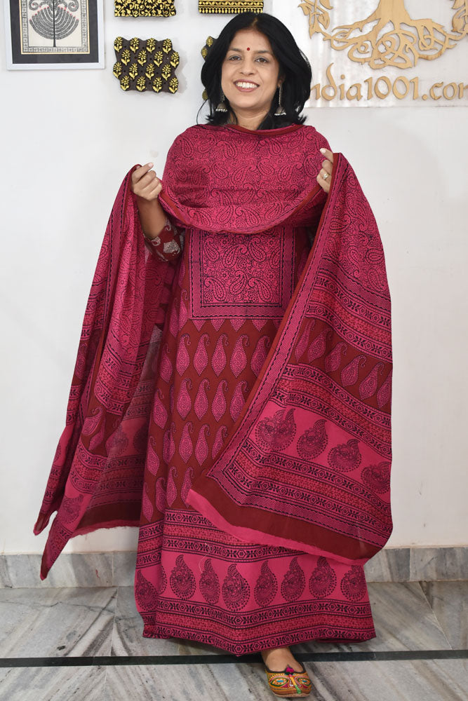 Bagh Hand Block Printed unstitched 3 pc Cotton suit fabric with Placement block print from MP