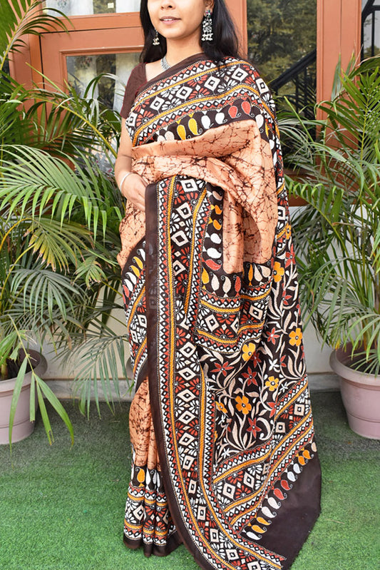 Hand Embroidered Kantha work & Wax Batik Bangalore Pure Silk saree