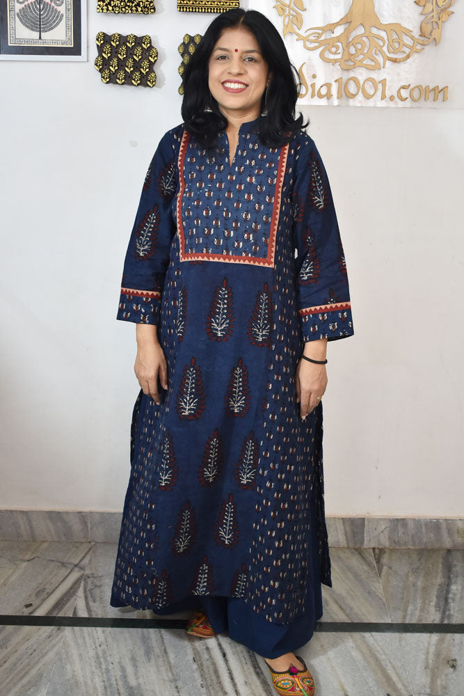 Designer Hand Block Printed Ajrakh cotton Kurta / Dress - Size 38 to 48 ( all sizes)