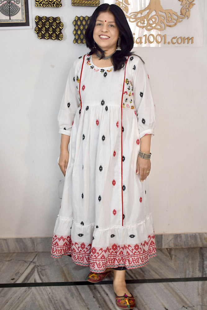 Elegant Cotton kurta / dress with French knot Hand Embroidery - Size 38 - 46