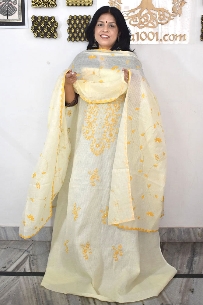Elegant Kota Kurta & Dupatta set with Hand done Heavy Phool patti work & Cotton Bottom