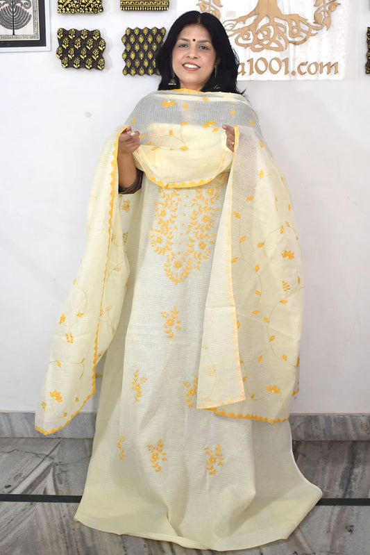 Elegant Kota Kurta & Dupatta set with Hand done Heavy Phool patti work & Cotton Bottom