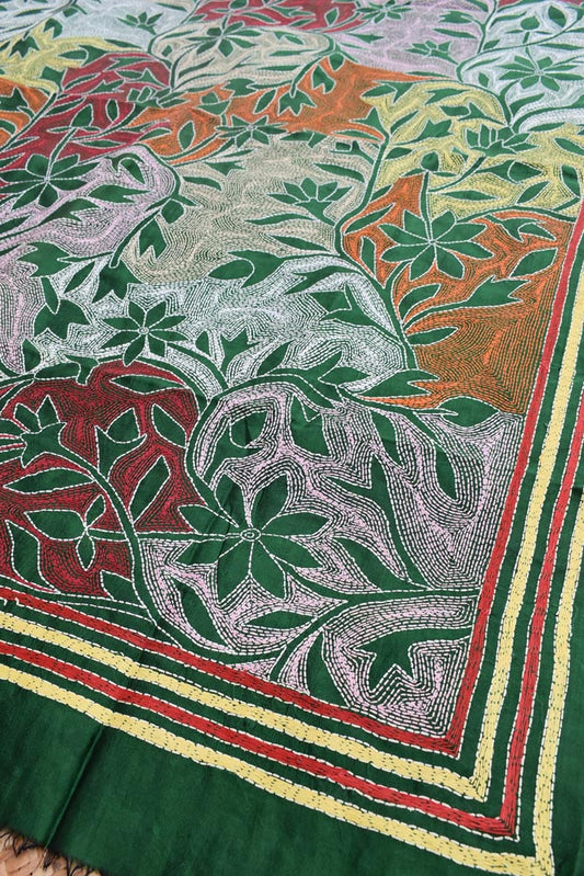 Beautiful Tussar Silk Dupatta with Nakkshi Kantha work