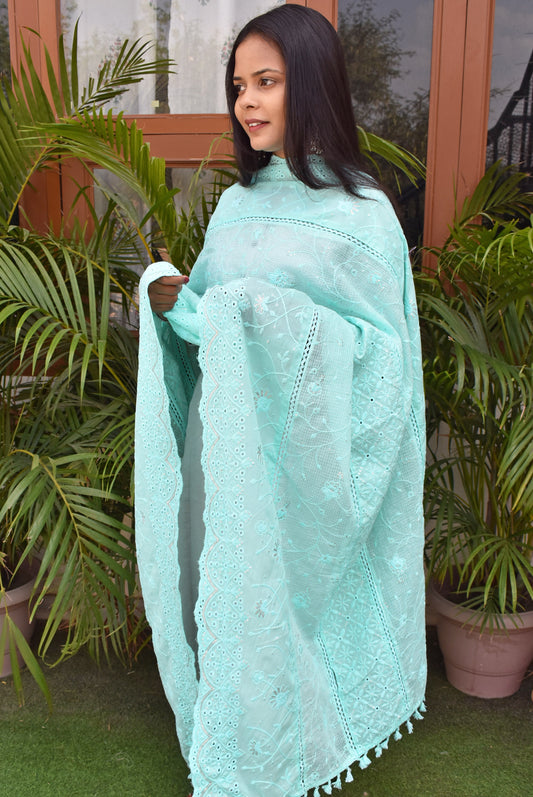 Gorgeous Embroidered Cotton and Kota Doria Dupatta with Sequin work