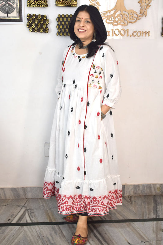 Elegant Cotton kurta / dress with French knot Hand Embroidery - Size 38 - 46
