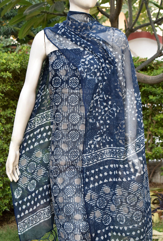 Beautiful Kashish & Indigo Hand Block Printed Kota cotton suit with foil mirror work
