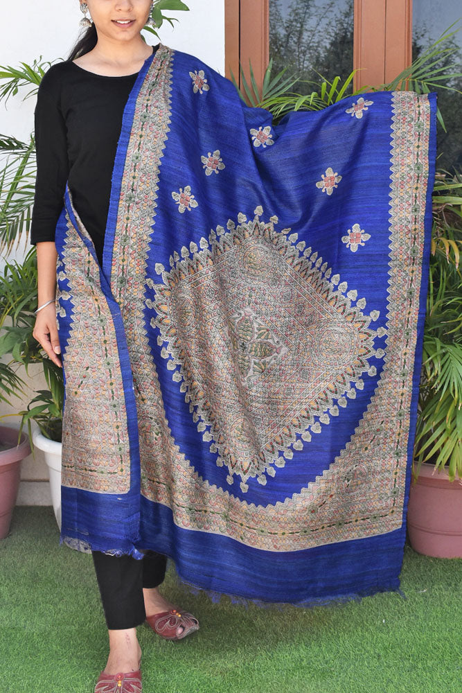 Geecha Silk Dupatta with printed Madhubani patterns