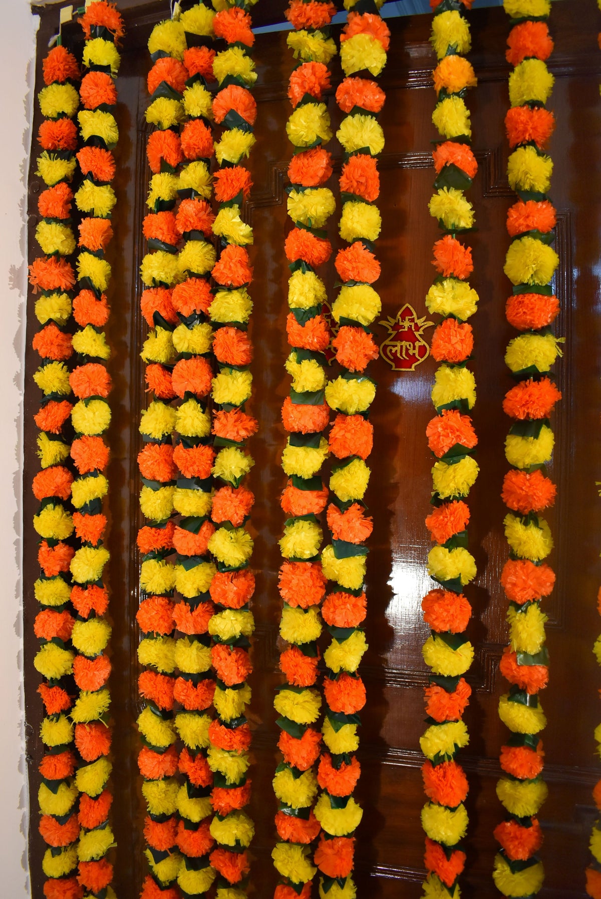 Marigold Rope Pack of 5 - Artificial Marigold Flower Garland strings - 4.5 ft + (Ora ...