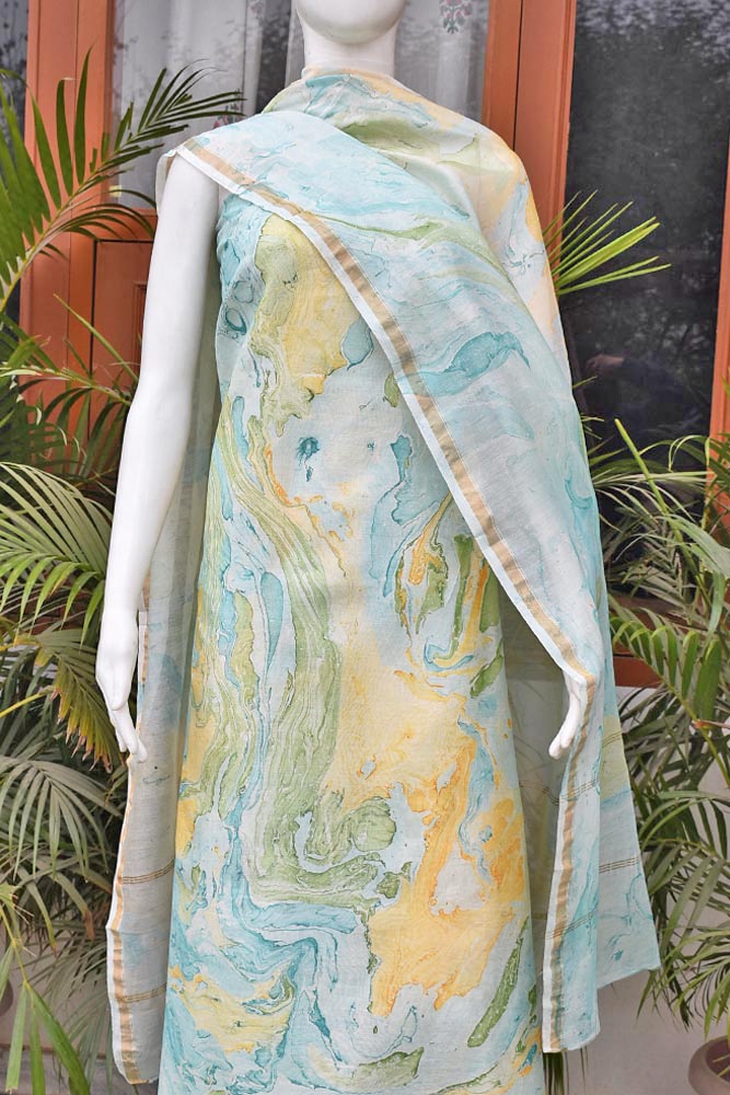 Elegant Marbling work Chanderi Unstitched Suit