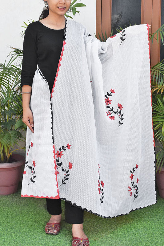 Handcrafted Phool Patti Applique work Kota cotton dupatta