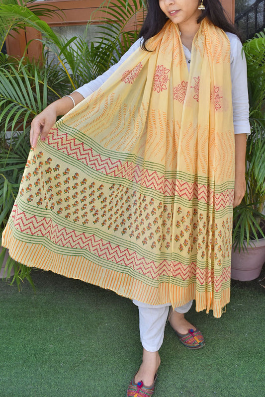 Hand Block Printed Soft Mul Cotton Dupatta