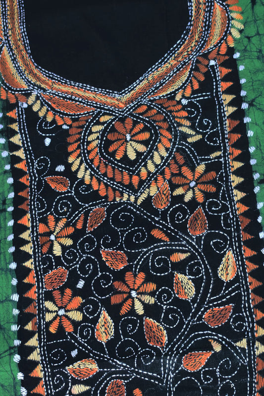 Hand crafted Batik & Kantha work cotton fabric - (Length 2.5 mtrs, )