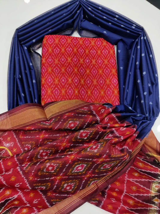 Handwoven Ikkat Silk Cotton Kurta fabric & dupatta Set
