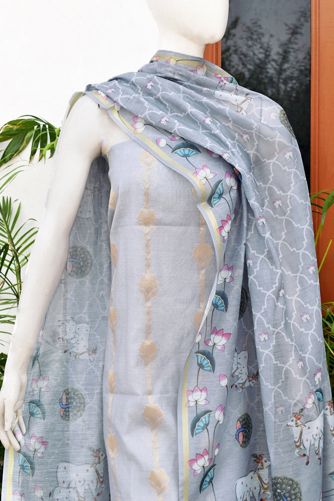 Beautiful Silk cotton Suit with Pichwai inspired Digital print dupatta