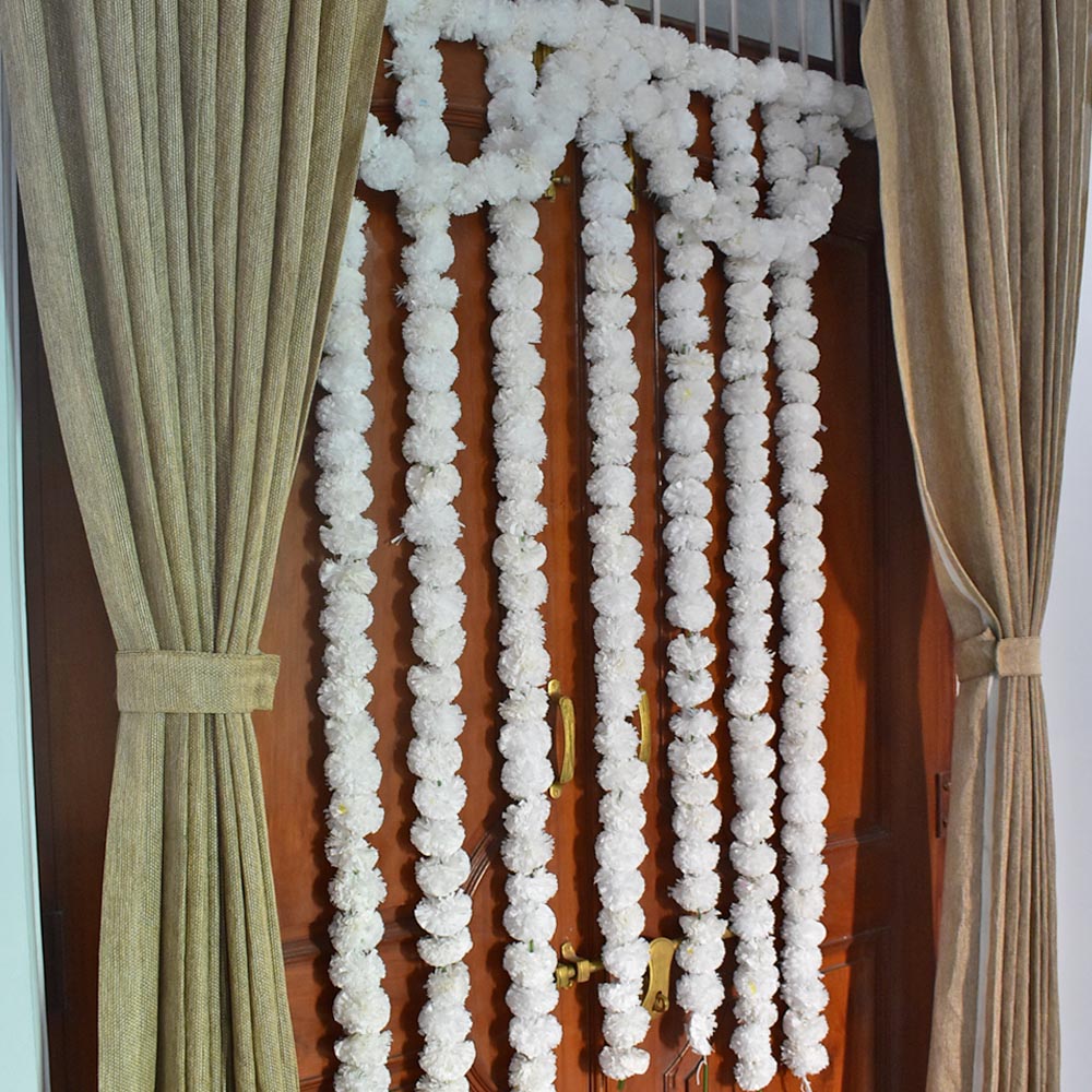 Marigold Rope Pack of 5 - Artificial Marigold Flower Garland strings - 4.5 ft + (whi ...