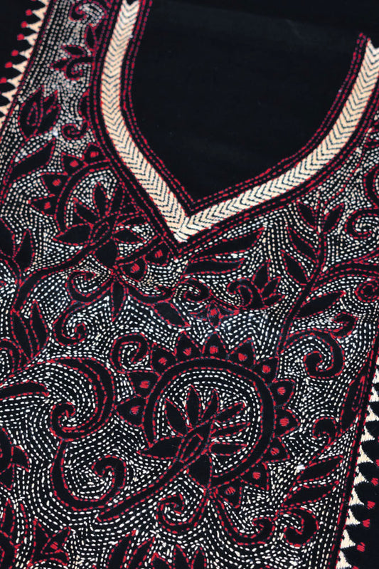 Hand Embroidered Nakshi Kantha work cotton fabric - (Length 2.8 mtrs, )