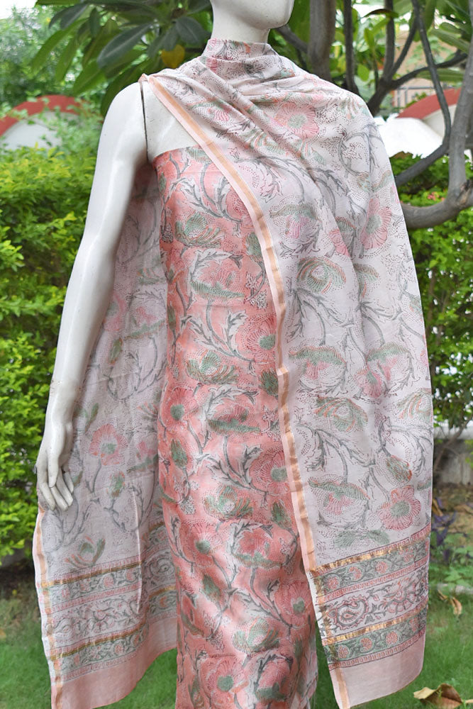 Beautiful Hand Block Printed Chanderi unstitched suit fabric