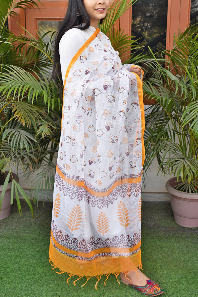 Eternal Embrace :  Hand Block Printed Kota Cotton Dupatta