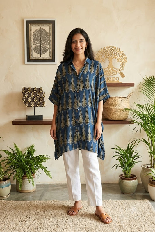 Beautiful Ajrakh Modal Silk Kaftan